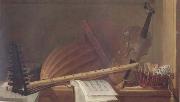 HUILLIOT, Pierre Nicolas Still Life of Musical Instruments (mk14) Sweden oil painting artist